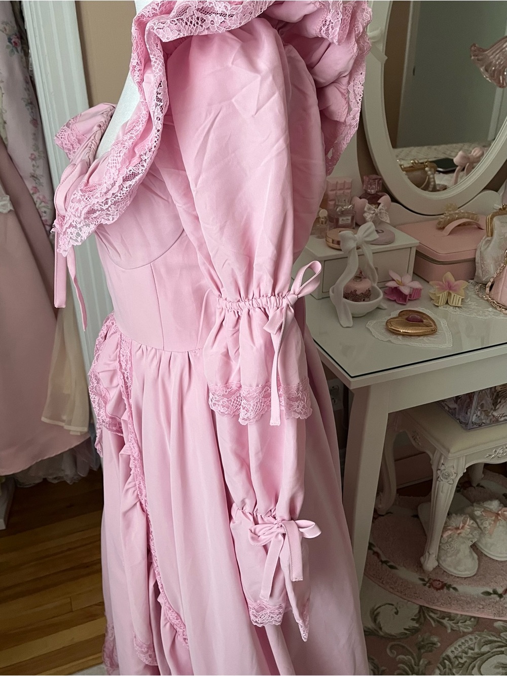 SHEIN Pink Ruffled Lace-Trim Maxi Dress - Picture 4 of 8